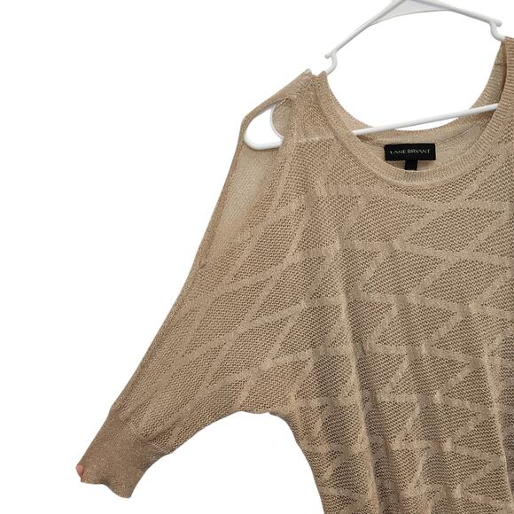Lane Bryant Knit Lightweight Cold Shoulder Blouse Top Glitter Beige Size 14/16 - Picture 3 of 9